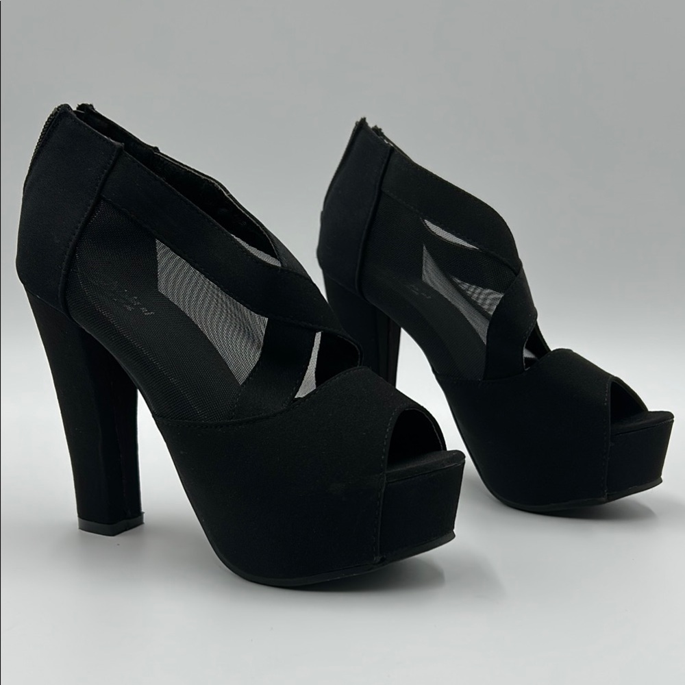 Di Sha Ni Platform High Heels Women's 35EU 5US Black Chunky Block Heel Y2k